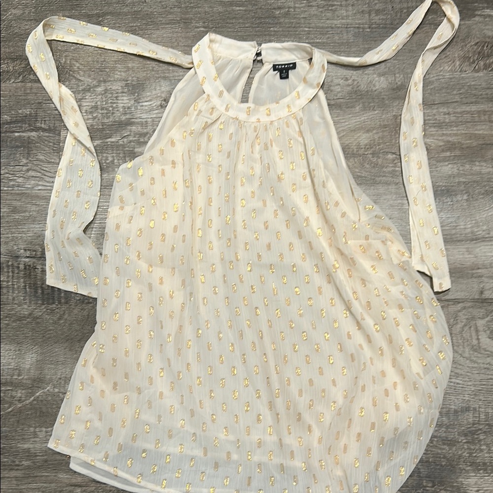 Torrid Cream and Gold Halter Blouse